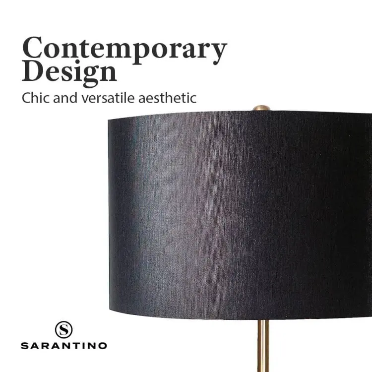 Sarantino Metal Floor Lamp In Brushed Brass Finish Black Linen Shade