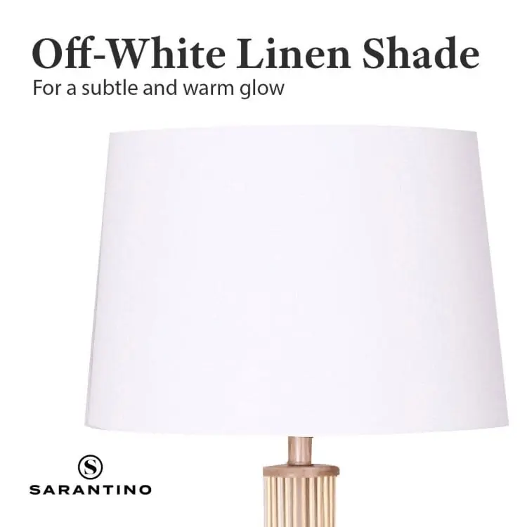 Sarantino Rattan Floor Lamp With Off White Linen Shade