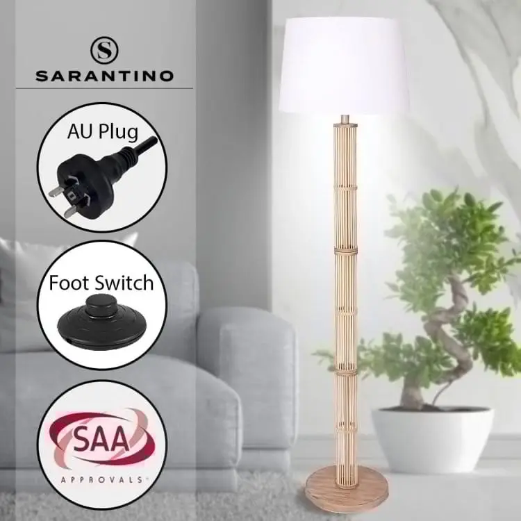 Sarantino Rattan Floor Lamp With Off White Linen Shade