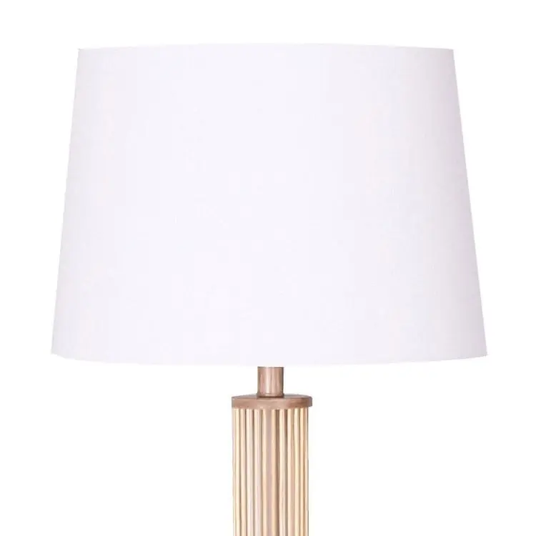 Sarantino Rattan Floor Lamp With Off White Linen Shade