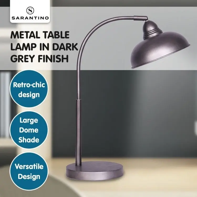 Sarantino Metal Desk Lamp In Dark Grey Finish