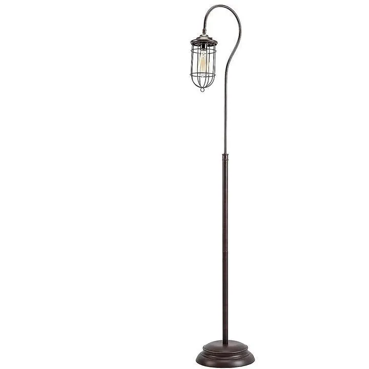 Industrial Floor Lamp with Adjustable Cage Shade in Bronze Finish