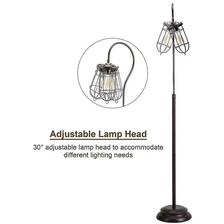 Industrial Floor Lamp with Adjustable Cage Shade in Bronze Finish