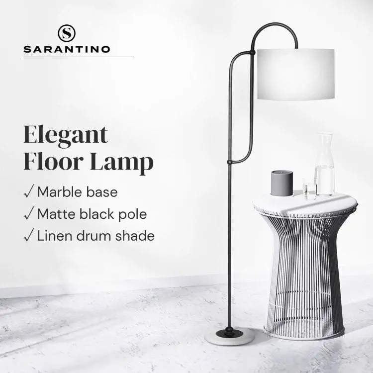 Sarantino Metal Floor Lamp With Marble Base & Off White Shade