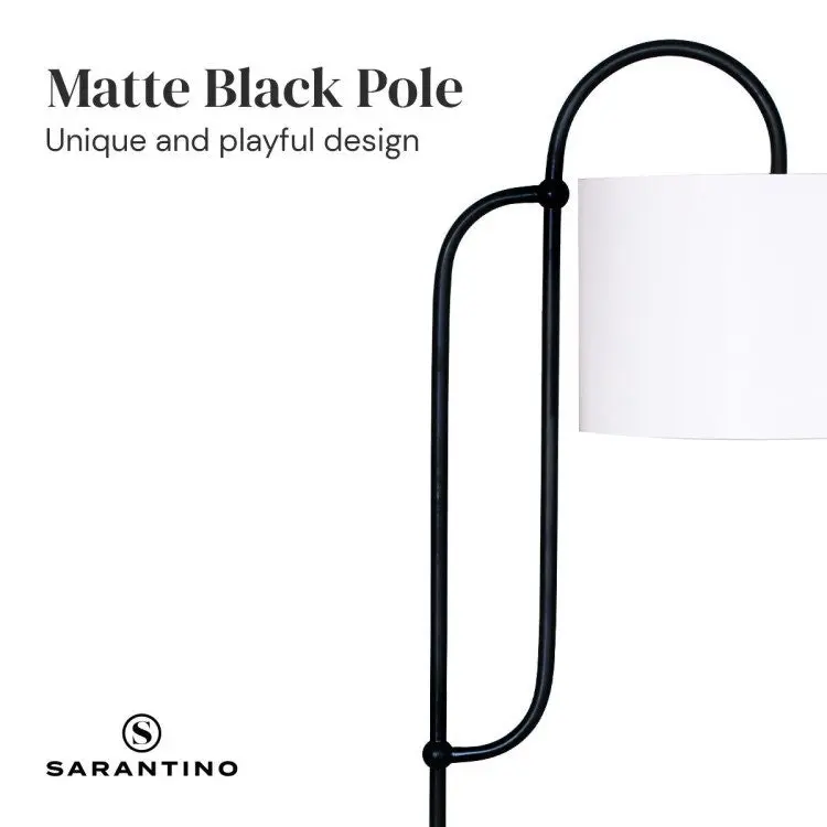 Sarantino Metal Floor Lamp With Marble Base & Off White Shade