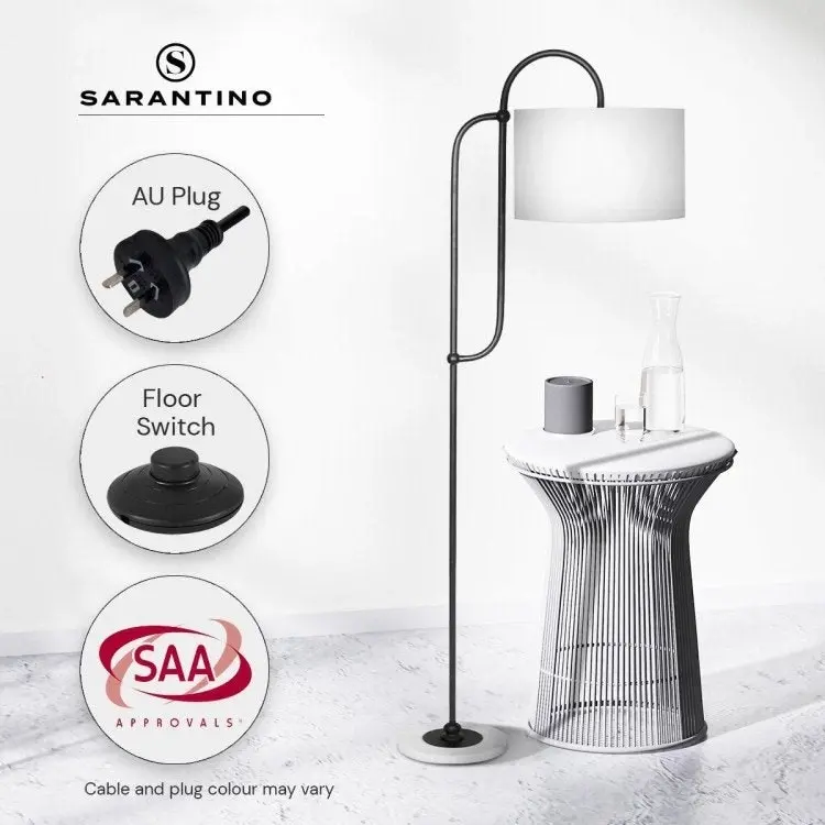 Sarantino Metal Floor Lamp With Marble Base & Off White Shade