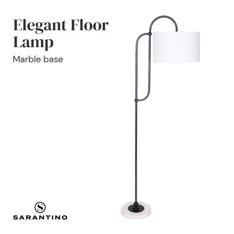 Sarantino Metal Floor Lamp With Marble Base & Off White Shade