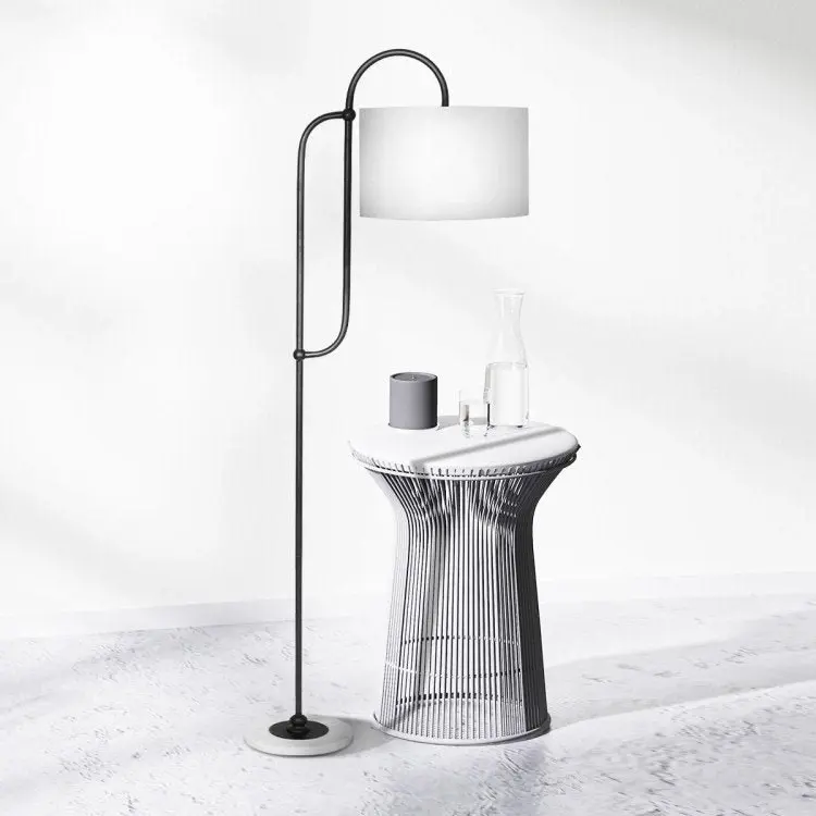 Sarantino Metal Floor Lamp With Marble Base & Off White Shade