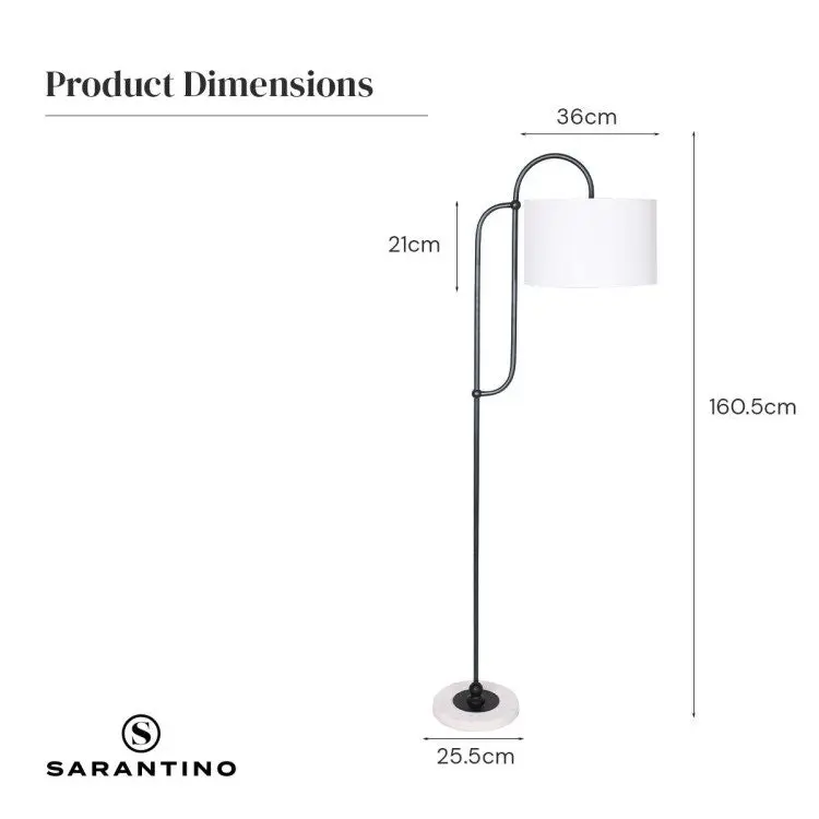 Sarantino Metal Floor Lamp With Marble Base & Off White Shade