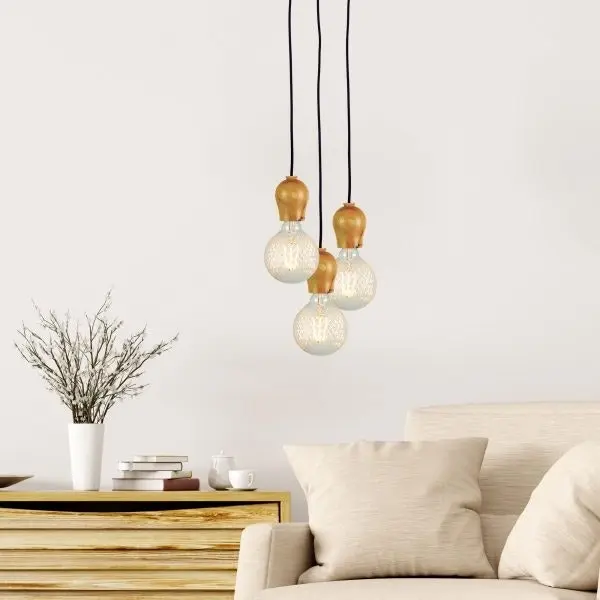 BUD Pendant Lighting Timber and Cloth Cord Suspension 180cm