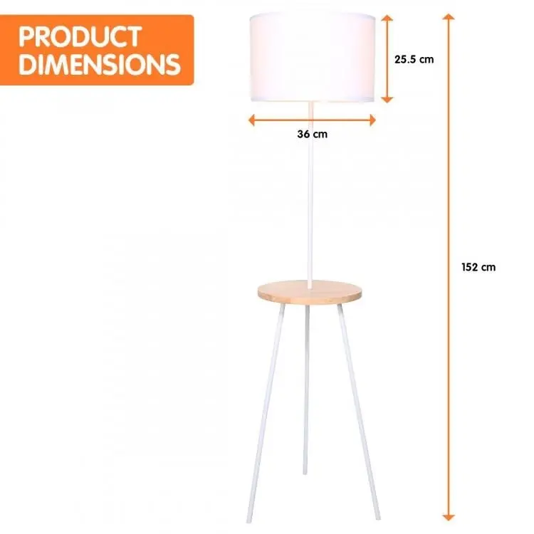 Metal Tripod Floor Lamp Shade With Wooden Table Shelf