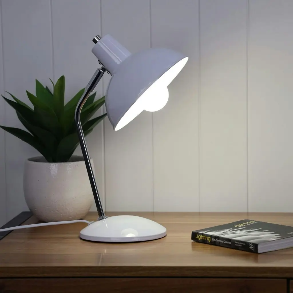 Thea White and Chrome Desk Lamp