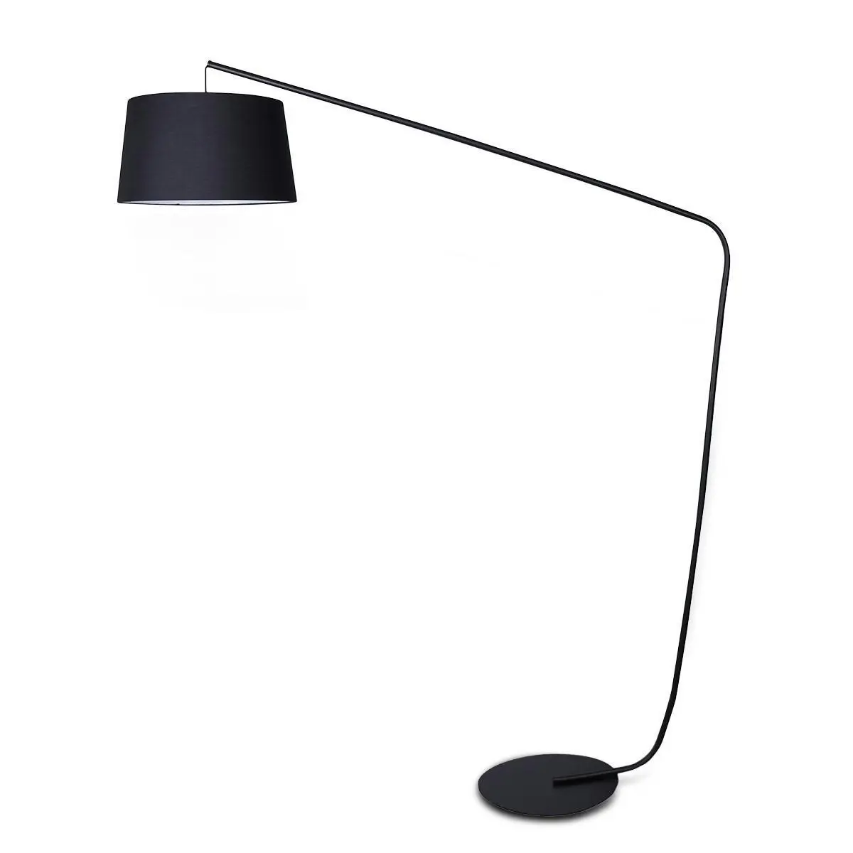 Metal Arc Floor Lamp In Black Finish Wih Linen Taper Shade