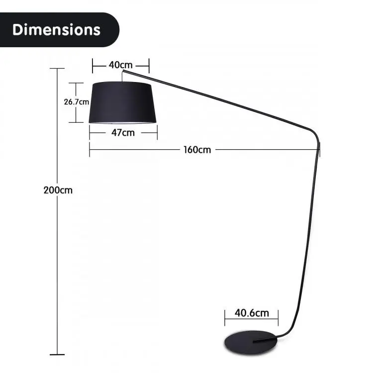 Metal Arc Floor Lamp In Black Finish Wih Linen Taper Shade