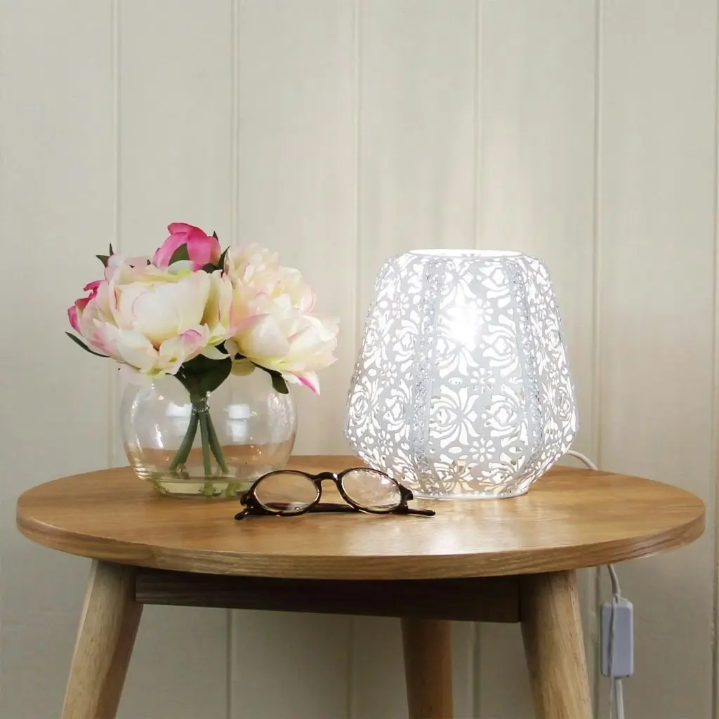 LACE White Floral Laser Cut Metal Lamp