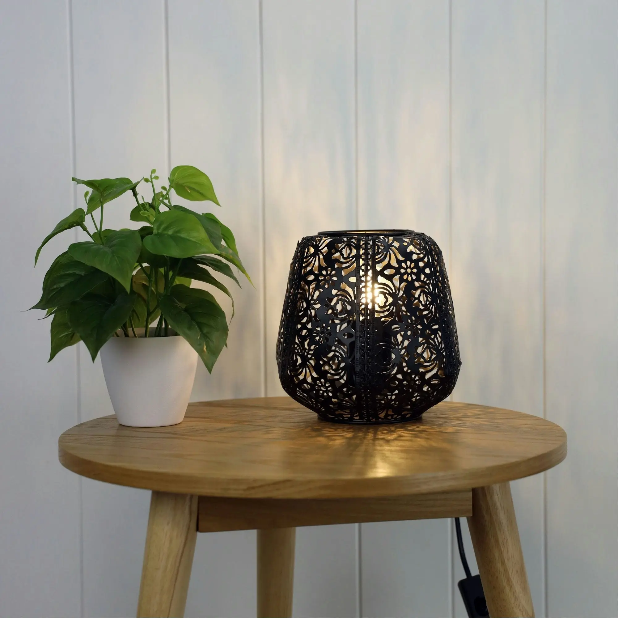 LACE Black Floral Laser Cut Metal Lamp