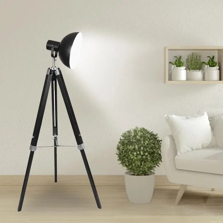 Tripod Floor Spot Lamp Reading Light Adjustable Height Metal Black