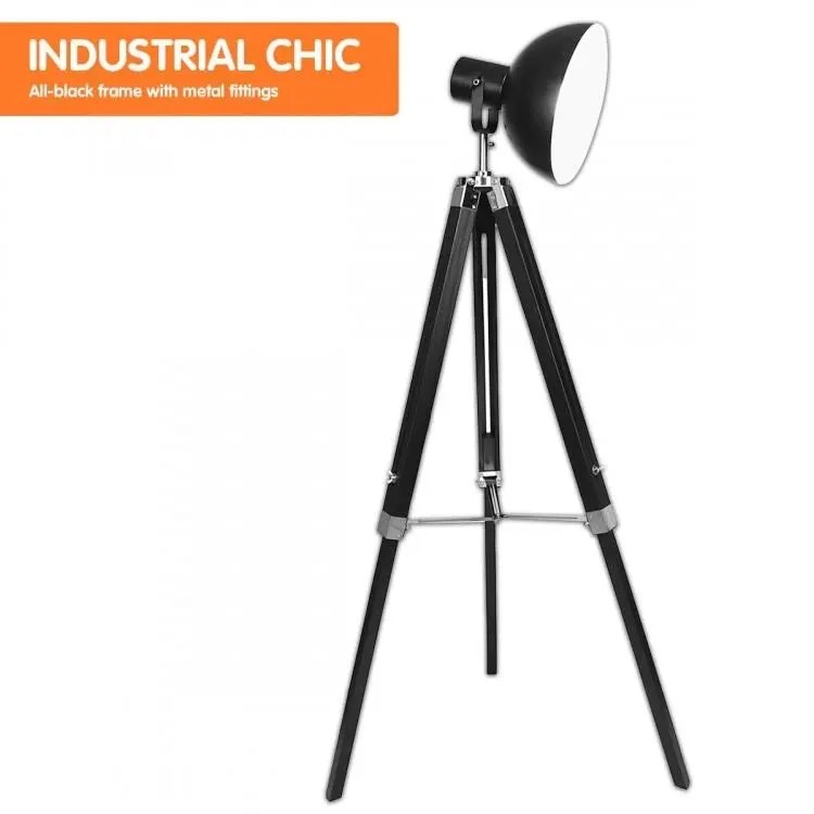 Tripod Floor Spot Lamp Reading Light Adjustable Height Metal Black