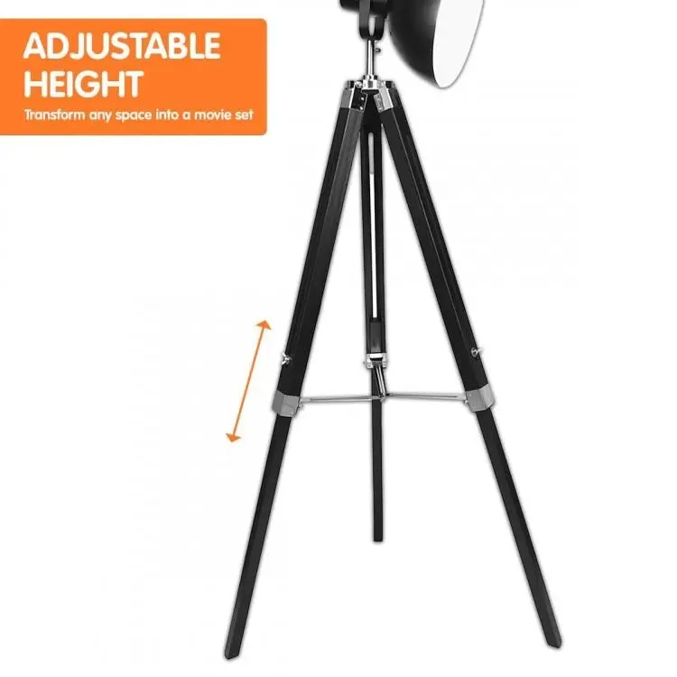 Tripod Floor Spot Lamp Reading Light Adjustable Height Metal Black