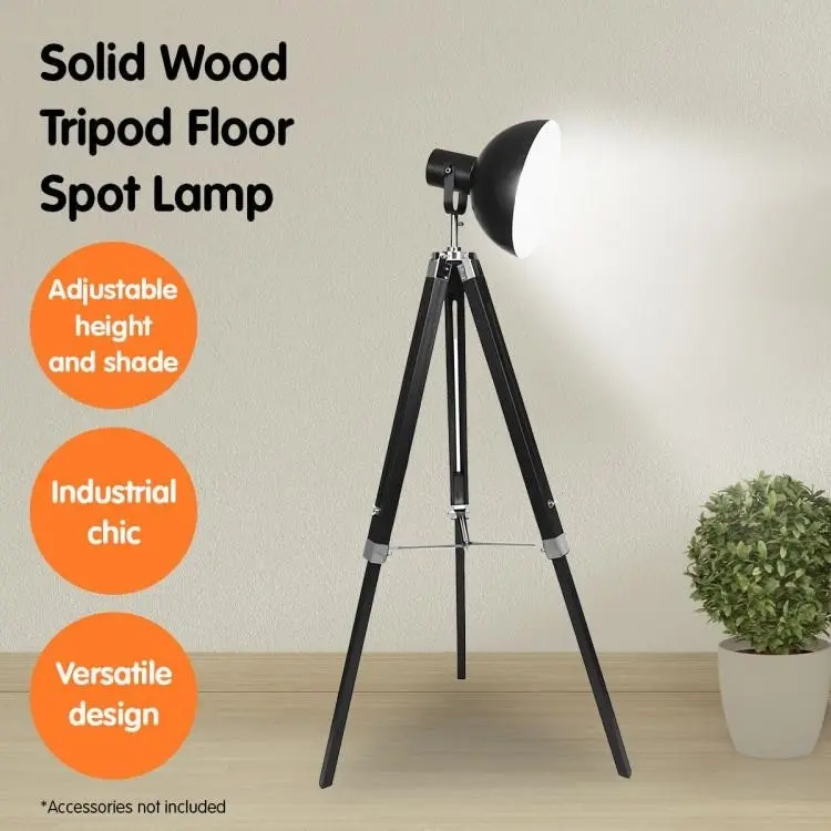 Tripod Floor Spot Lamp Reading Light Adjustable Height Metal Black