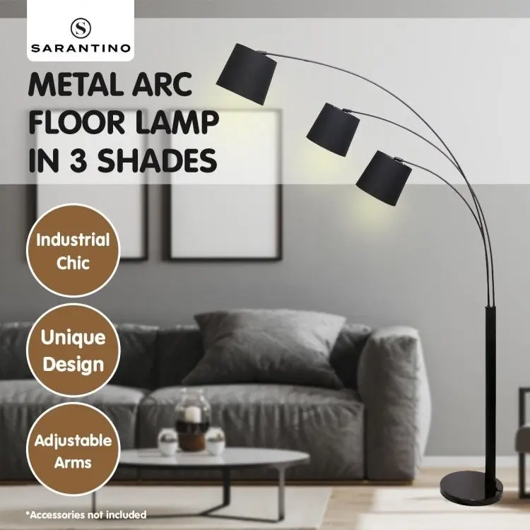 Sarantino 3 Light Arc Floor Lamp Adjustable Black Taper Shades