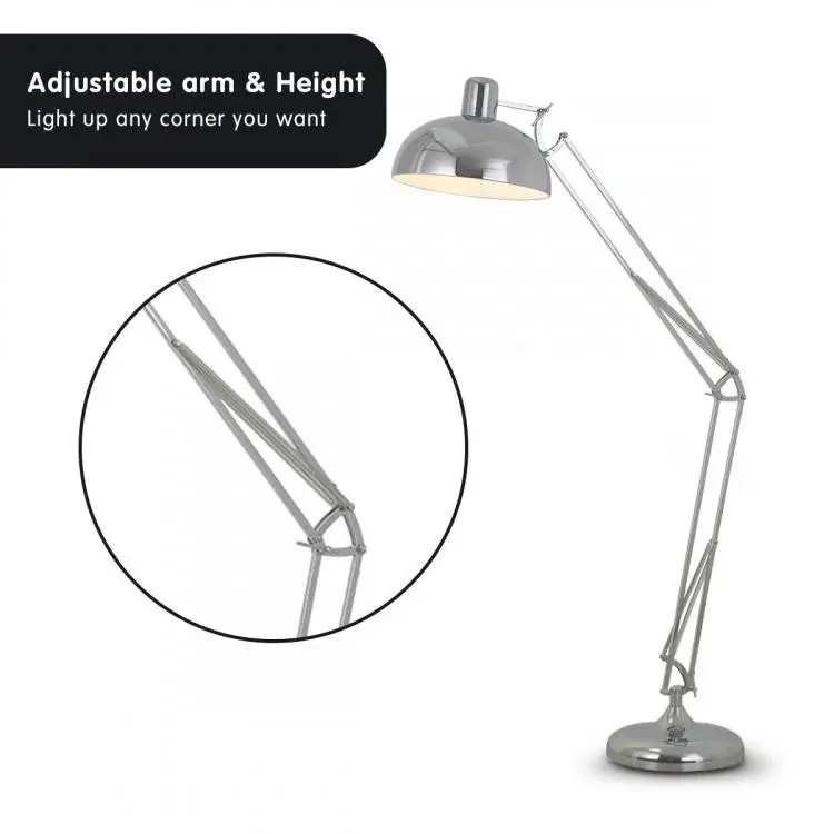 Metal Architect Floor Lamp Shade Adjustable Height   Chrome