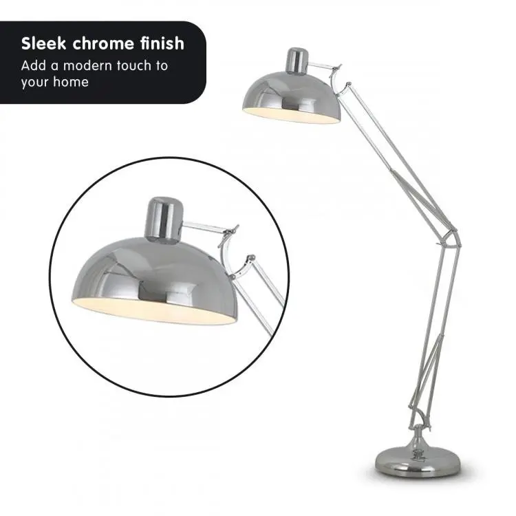 Metal Architect Floor Lamp Shade Adjustable Height   Chrome