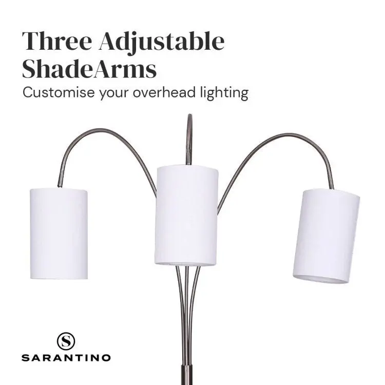 Sarantino 3 Light Metal Arc Floor Lamp   Nickel & Marble Finish