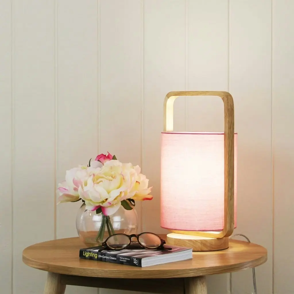 LUCIA Natural Timber and Pink Cotton Lamp