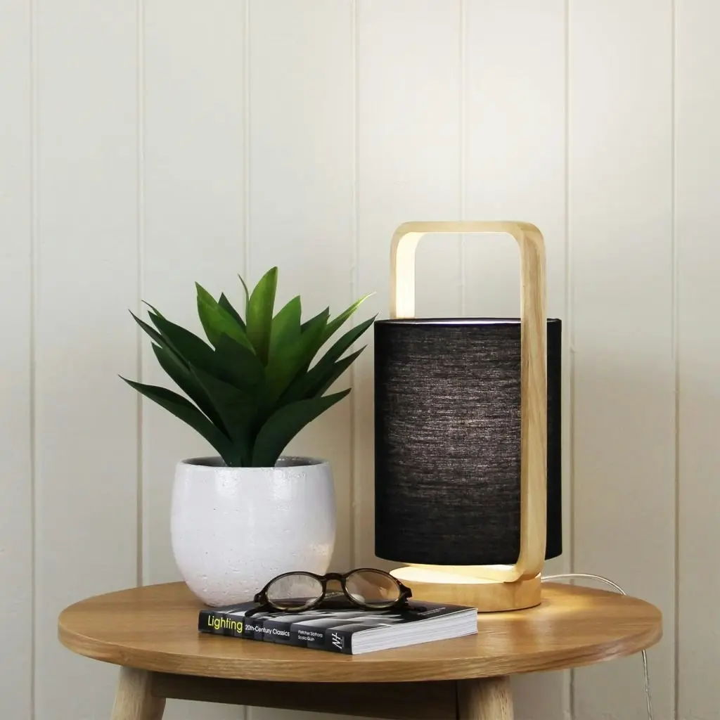 LUCIA Natural Timber and Black Cotton Lamp