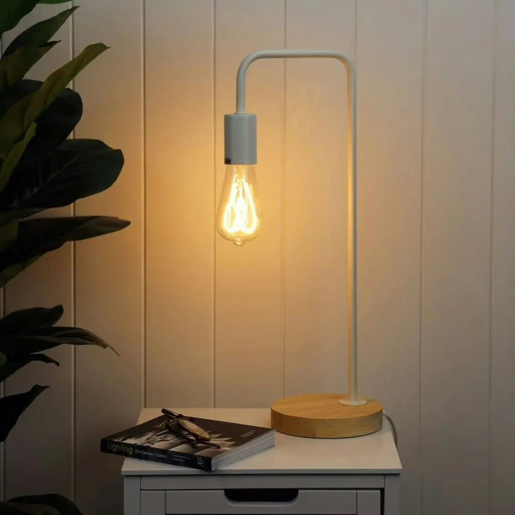 LANE Scandi Table Lamp White with Timber