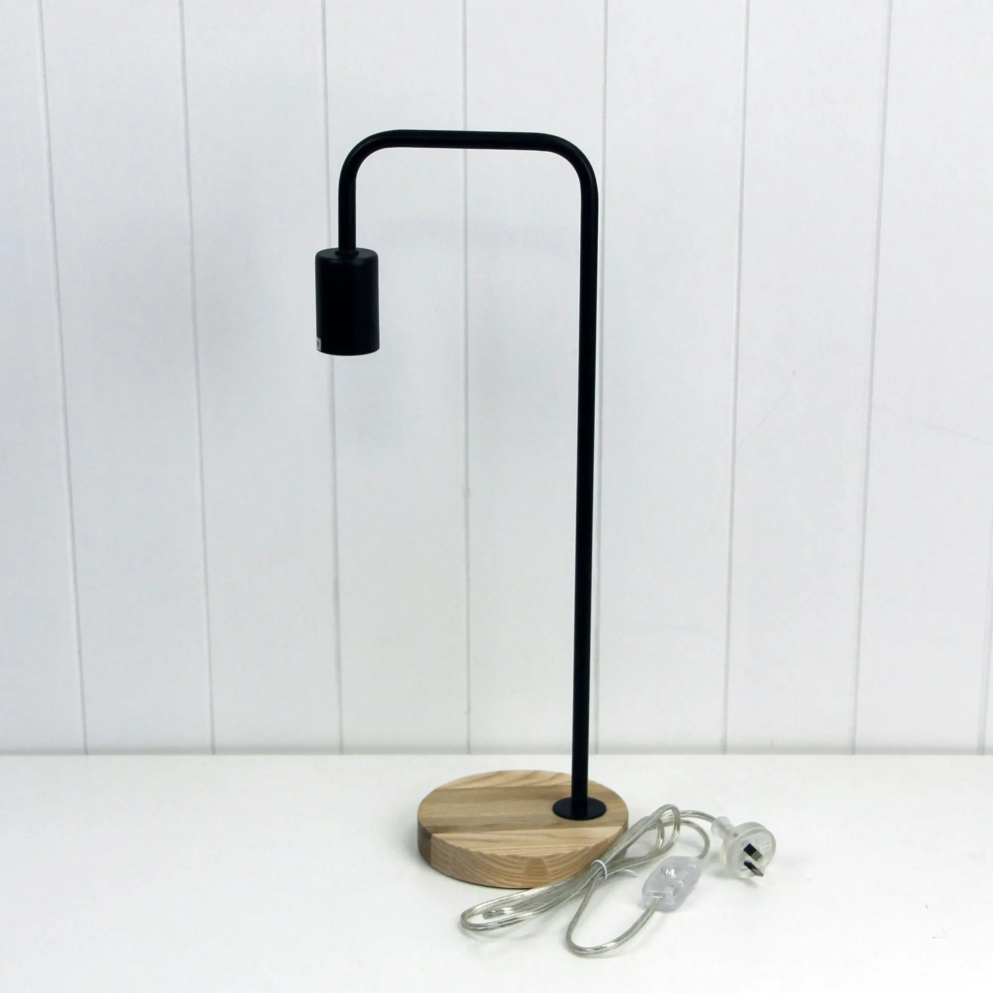 LANE Scandi Table Lamp Black with Timber