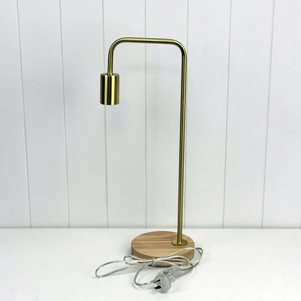 LANE Scandi Table Lamp Brushed Brass with Timber