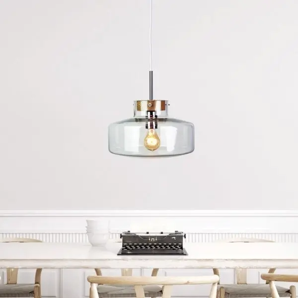 HOLBECK.30 Scandi Clear Glass and Timber Pendant