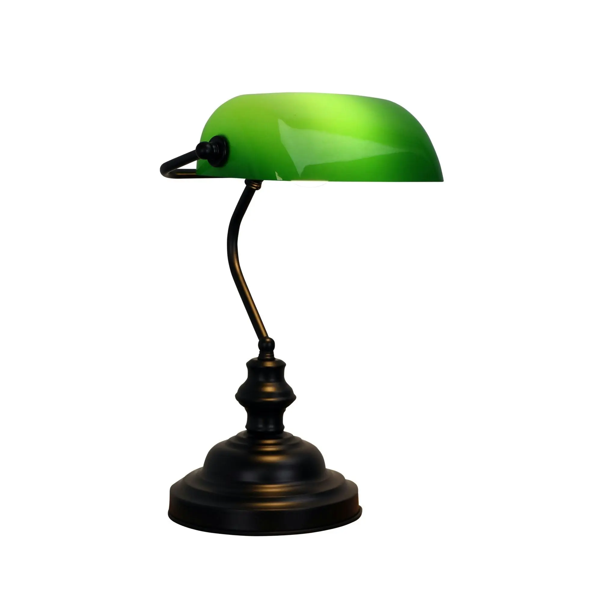 BANKERS SWITCHED Black with Green Glass Shade