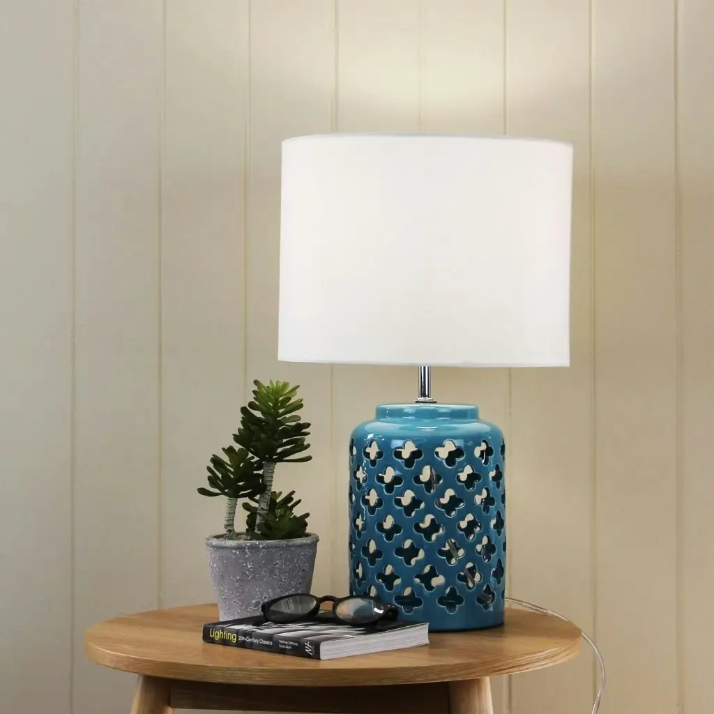 CASBAH Moorish Cut Ceramic Table Lamp Teal