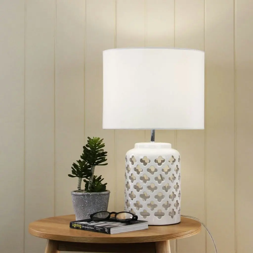 CASBAH Moorish Cut Ceramic Table Lamp White