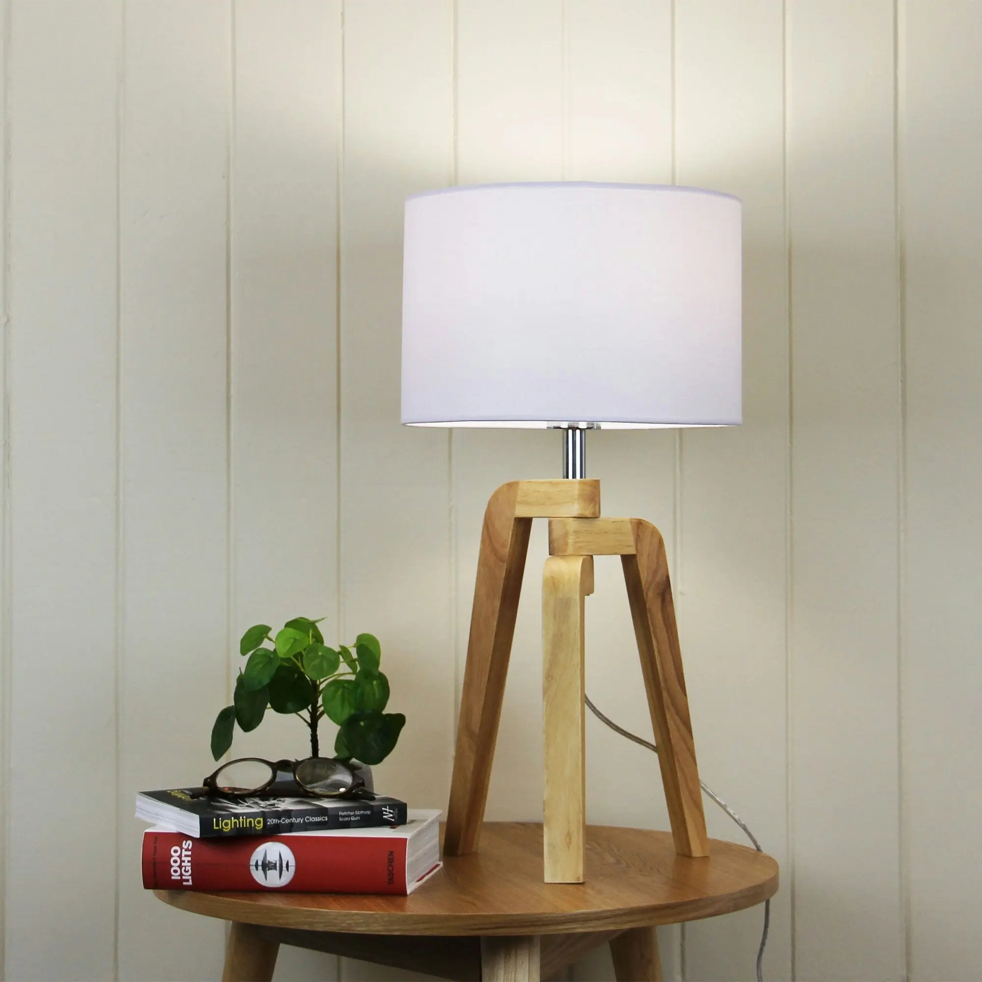 LUND TABLE LAMP Scandi Inspired Timber Tripod Lamp with Shade