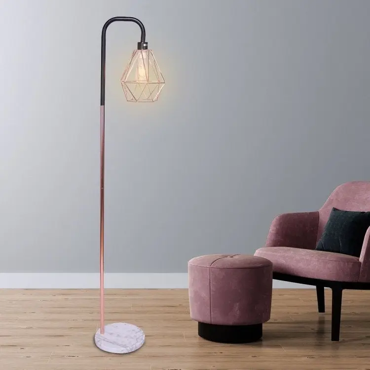 Sarantino Rose Gold Floor Lamp With Geometric Shade