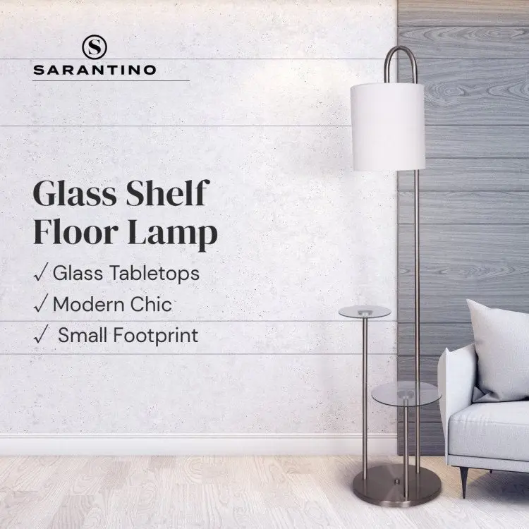 Sarantino Metal Floor Lamp With Glass Shelves