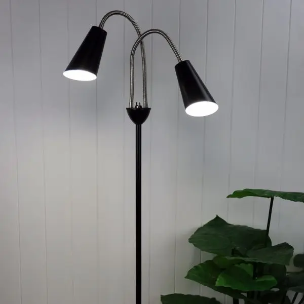 WALT Twin Flexible Neck Lamp Black with Brushed Chrome