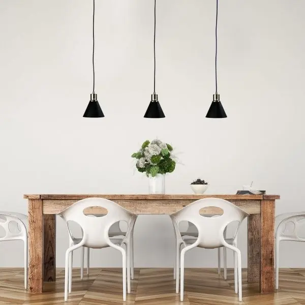 COMO 3 LIGHT Black and Antique Brass 3 Light Bar Pendant