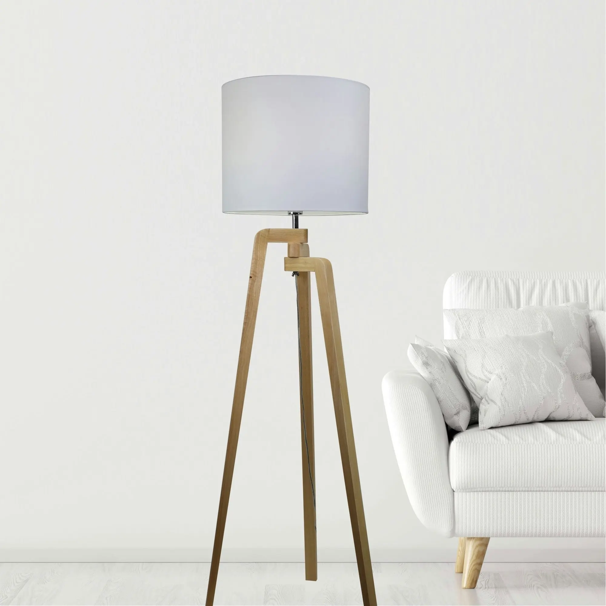 LUND FLOOR LAMP Scandi Inspired Timber Tripod Lamp with Shade