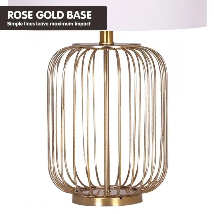 Sarantino Rose Gold Table Lamp With Linen Drum Shade