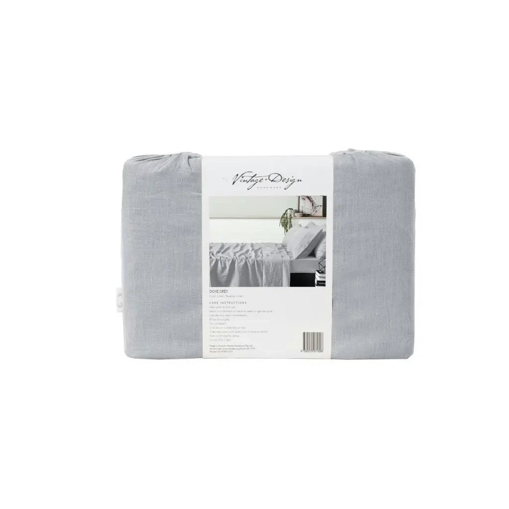 Vintage Design Dove Grey French 100% Linen Sheet Set