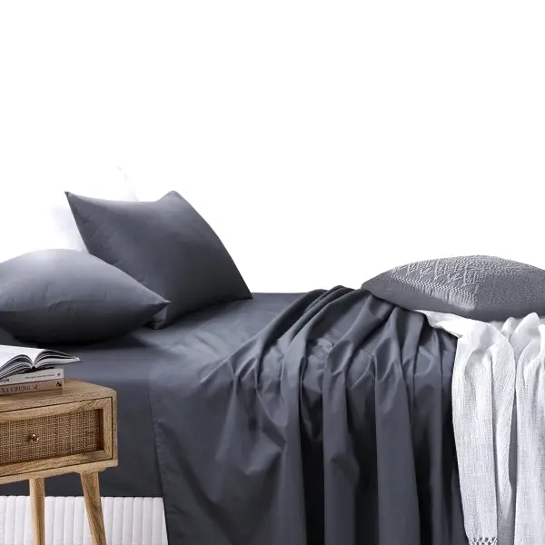 Amsons Charcoal Bedsheets Set- Flat & Fitted Sheets With Pillowcases