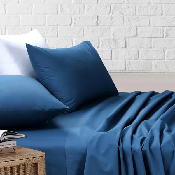 Amsons Blue Bedsheets Set- Flat & Fitted Sheets With Pillowcases