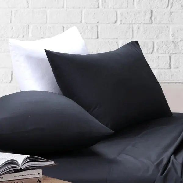 Amsons Black Bedsheets Set- Flat & Fitted Sheets With Pillowcases