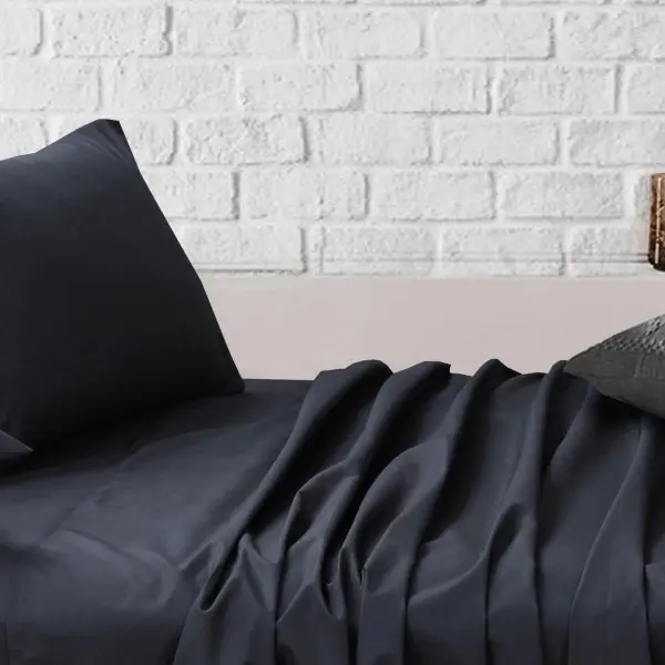 Amsons Black Bedsheets Set- Flat & Fitted Sheets With Pillowcases