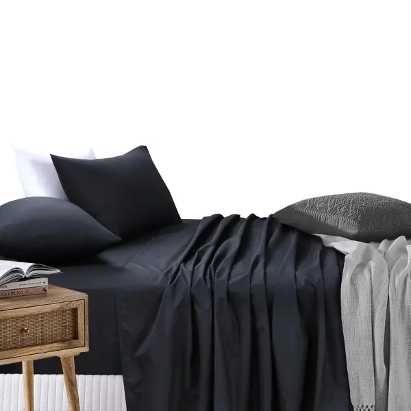 Amsons Black Bedsheets Set- Flat & Fitted Sheets With Pillowcases